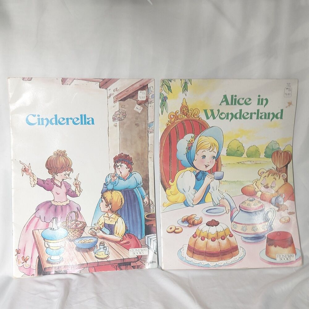 VINTAGE 1988 STONEWAY BOOKS JUMBO 19" STORYBOOK LOT CINDERELLA ALICE IN...
